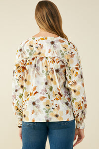 Foliage Printed Tie Detail Piped Top