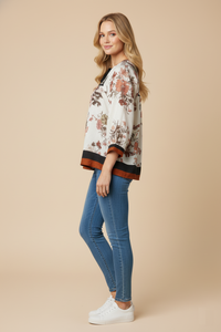 Soft Floral Piping And Border Detail Top