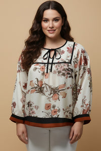 Soft Floral Piping And Border Detail Top