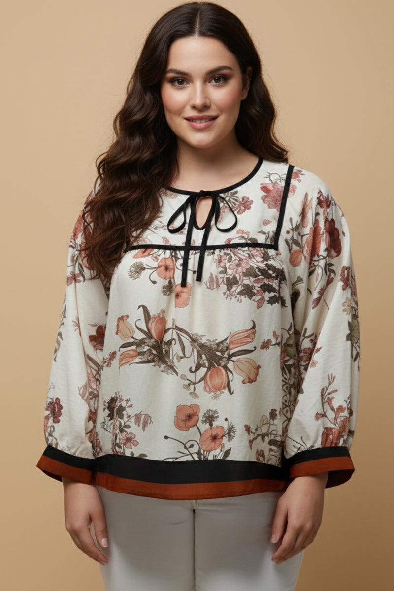 Soft Floral Piping And Border Detail Top