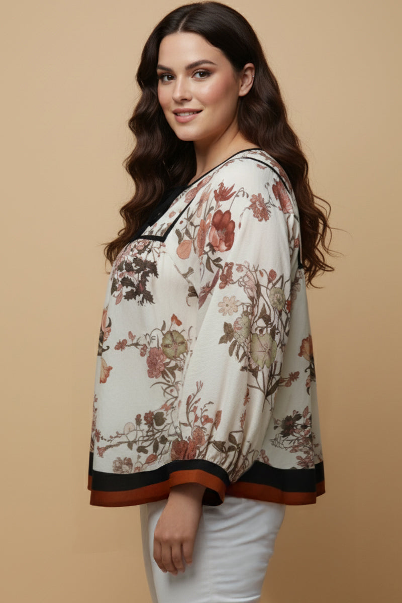 Soft Floral Piping And Border Detail Top