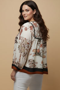 Soft Floral Piping And Border Detail Top