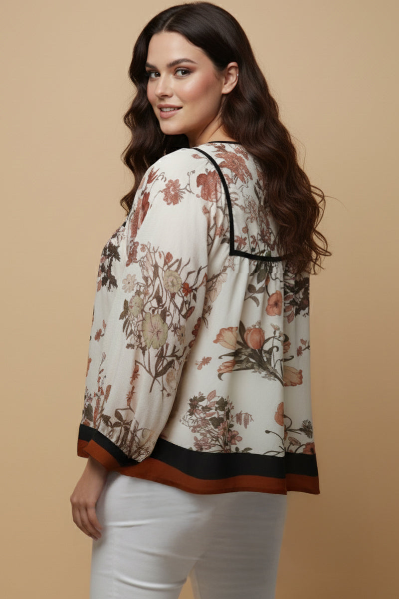 Soft Floral Piping And Border Detail Top