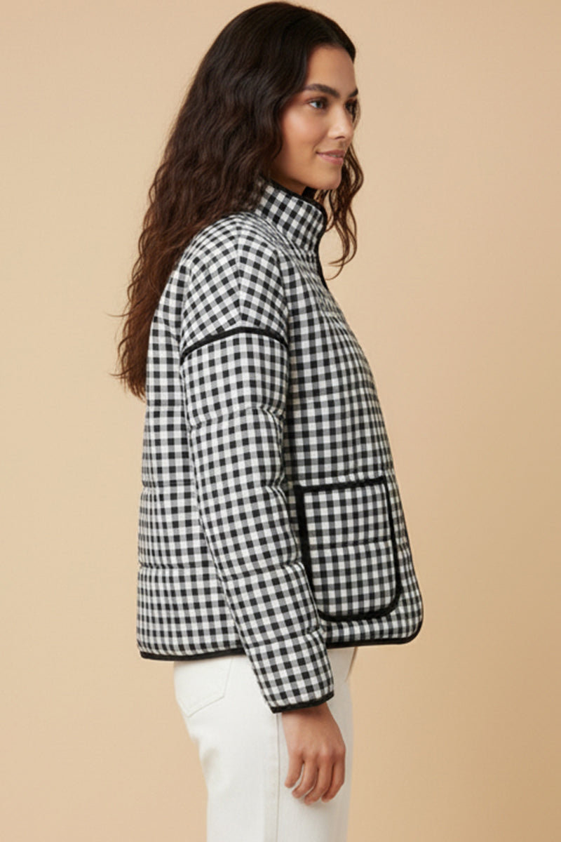 Gingham Print Quilted Padded Jacket