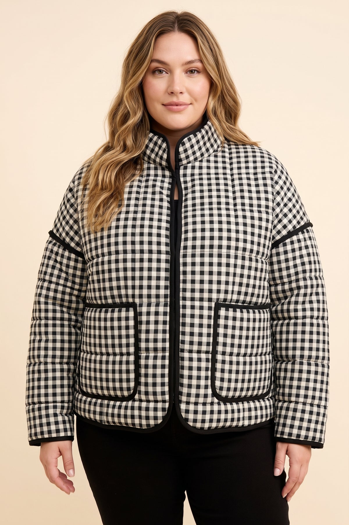 Gingham Print Quilted Padded Jacket