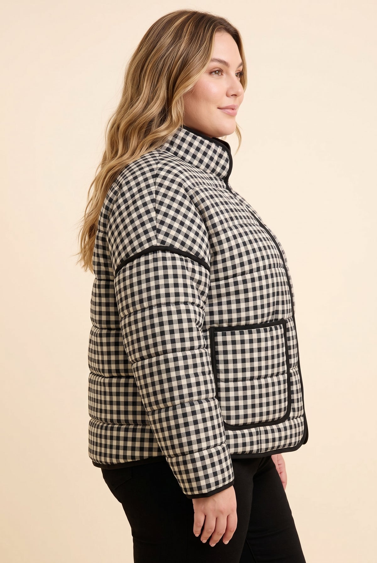 Gingham Print Quilted Padded Jacket