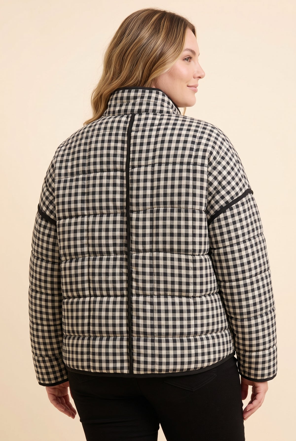 Gingham Print Quilted Padded Jacket