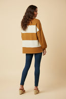 HY9777 Camel Womens Brushed Raw Edge Color Block Long Sleeve Top Back