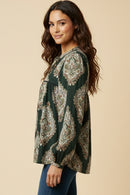 Bold Block Print Tie Neck Top