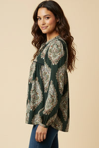 Bold Block Print Tie Neck Top