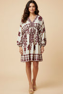 Border Print V Neck Dolman Dress