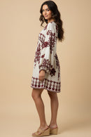 Border Print V Neck Dolman Dress