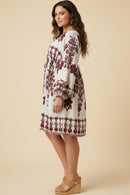 Border Print V Neck Dolman Dress
