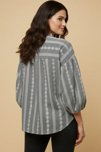 Embroidered Eyelet Ruffled Neck Top