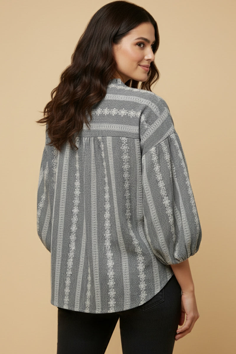Embroidered Eyelet Ruffled Neck Top