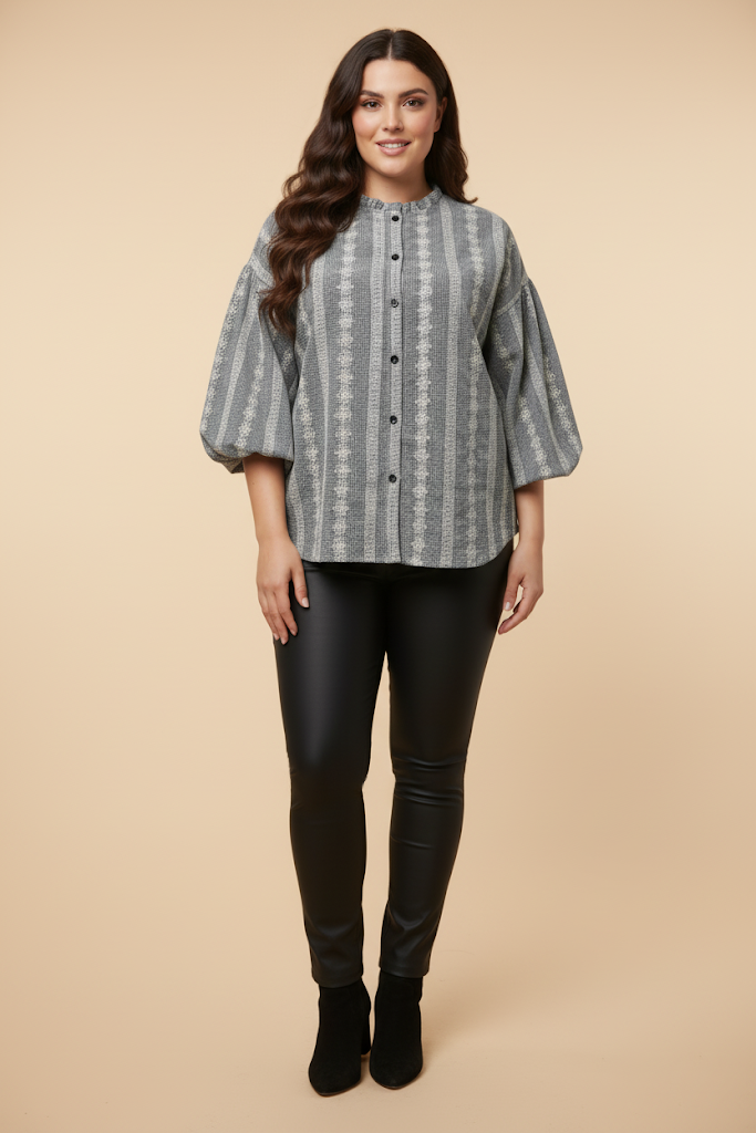Embroidered Eyelet Ruffled Neck Top
