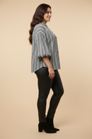 Embroidered Eyelet Ruffled Neck Top
