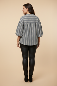 Embroidered Eyelet Ruffled Neck Top