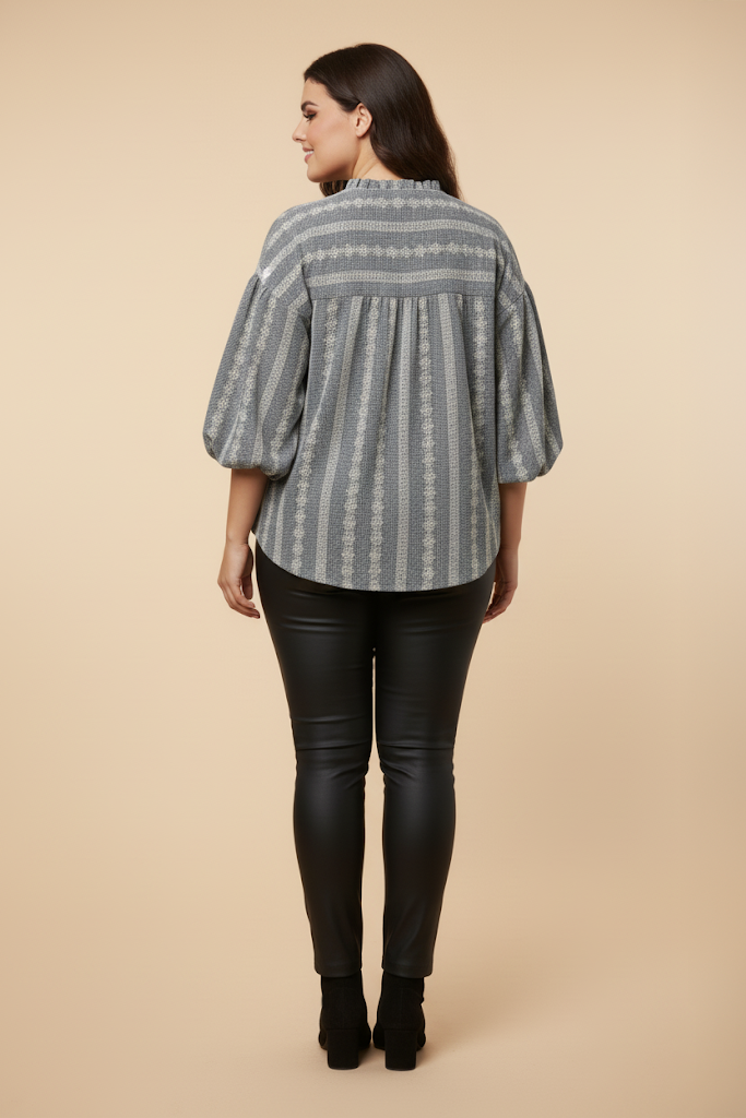 Embroidered Eyelet Ruffled Neck Top