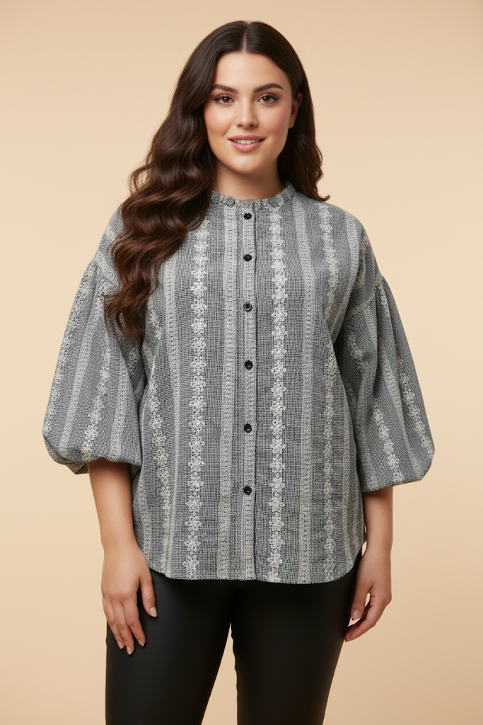 Embroidered Eyelet Ruffled Neck Top