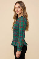 Plaid Ruffle Neck Smocked Body Top