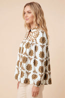 Contrast Yolk Open Collar Long Sleeve Top