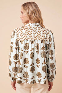 Contrast Yolk Open Collar Long Sleeve Top