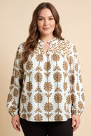 Contrast Yolk Open Collar Long Sleeve Top