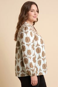 Contrast Yolk Open Collar Long Sleeve Top