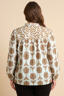 Contrast Yolk Open Collar Long Sleeve Top