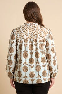 Contrast Yolk Open Collar Long Sleeve Top
