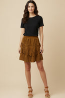 Studs And Fringe Detailed Suede Skirt
