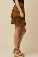Studs And Fringe Detailed Suede Skirt