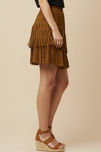 Studs And Fringe Detailed Suede Skirt