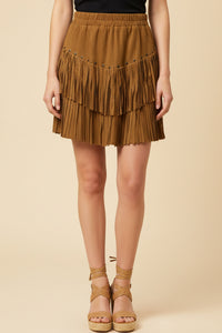 Studs And Fringe Detailed Suede Skirt