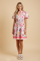 Floral Print Contrast Banded Poplin Dress