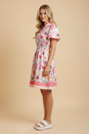 Floral Print Contrast Banded Poplin Dress