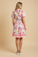 Floral Print Contrast Banded Poplin Dress