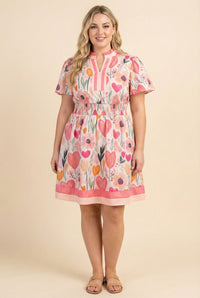 Floral Print Contrast Banded Poplin Dress