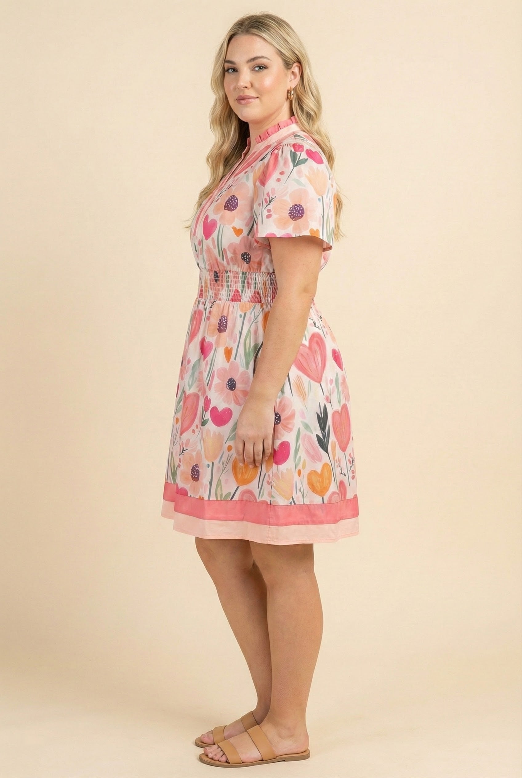 Floral Print Contrast Banded Poplin Dress