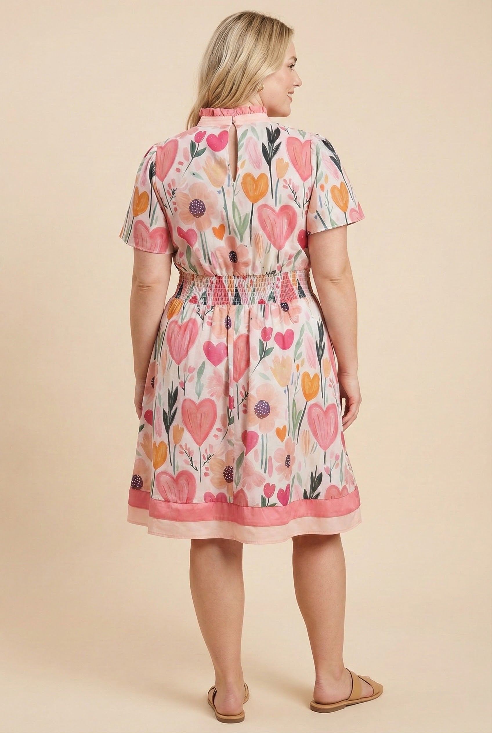 Floral Print Contrast Banded Poplin Dress