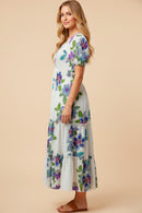 V Neck Smocked Textured Floral Dress