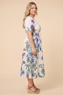 V Neck Smocked Textured Floral Dress
