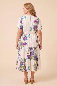 V Neck Smocked Textured Floral Dress