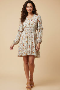 Crinkled Fern Print Smocked Waist Dress
