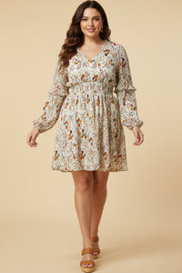Crinkled Fern Print Smocked Waist Dress