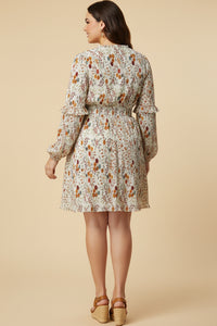 Crinkled Fern Print Smocked Waist Dress