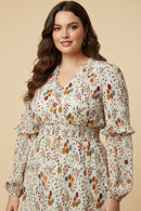 Crinkled Fern Print Smocked Waist Dress