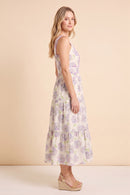 Contrast Piped Soft Floral Tank Dress