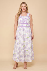 Contrast Piped Soft Floral Tank Dress
